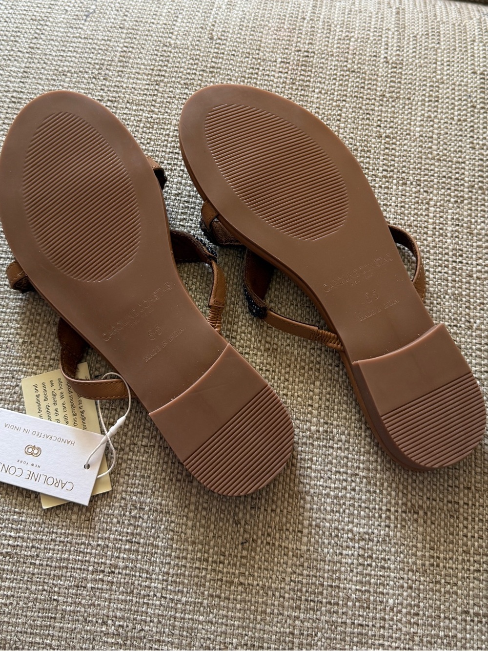 Caroline Constas Navy & Tan Starfish Beaded Flip Flop Beach Sandals - Picture 9 of 16